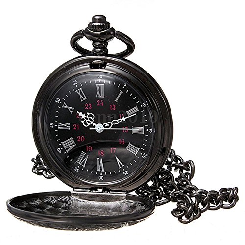 Reloj de bolsillo de collar - SODIAL(R)Reloj de bolsillo de colgant del cuarzo del collar de numeros romanos negro de steampunk de la vendimia Regalo