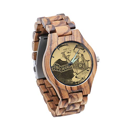 Reloj De Madera con Foto Personalizada, Pulsera con Nombre Grabado, Reloj Retro, Cumpleaños Personalizado, Día del Padre, Aniversario, Ideas para Parejas, Hombres, Mujeres (Marrón2-Hombres 45 mm)