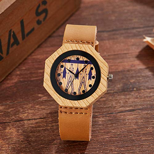 Reloj de madera creativo para hombre, reloj de pulsera de ciervo de avestruz, imitación de imitación de madera, caja, pareja, cuarzo, correa de cuero suave, muñeca para amantes de las mujeres, púrpura