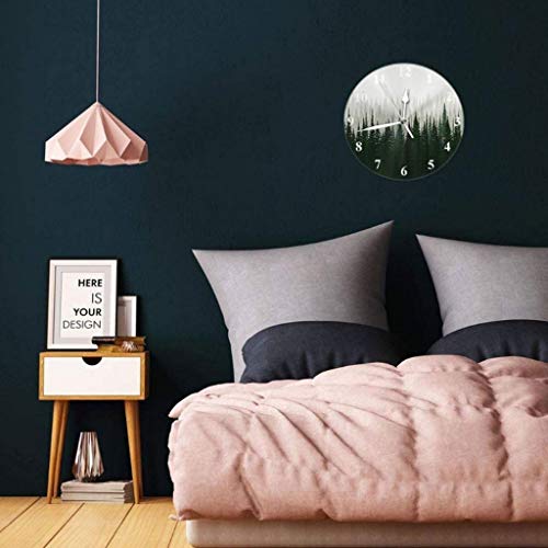 Reloj de Pared Bosque Redondo Relojes Decorativo Pino Escena de madera Naturaleza Niebla Niebla Mañana Árbol Misty Ambiente Reloj de pared Rústico Modern Modern Silent No Ticking 10 pulgadas 25 cm PVC