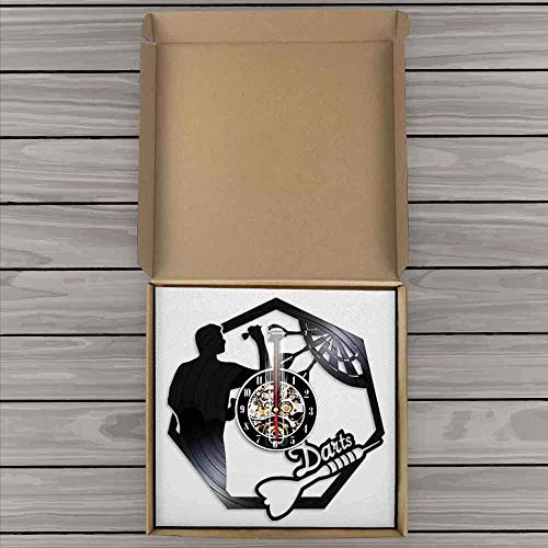 Reloj de Pared de Vinilo de Dardos para Hombre | Decoración de Arte de Pared Reloj de Pared de Cueva de Sala de Juegos Reloj de Pared de Bar de Dardos Moderno Juego de Dardos de Club Nocturno