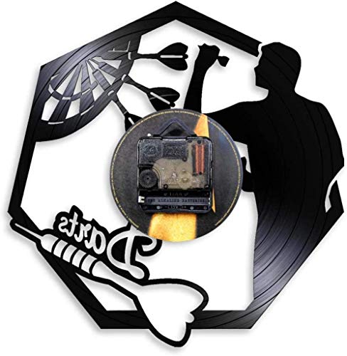 Reloj de Pared de Vinilo de Dardos para Hombre | Decoración de Arte de Pared Reloj de Pared de Cueva de Sala de Juegos Reloj de Pared de Bar de Dardos Moderno Juego de Dardos de Club Nocturno