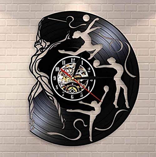 Reloj de pared de vinilo de grogrén para decoración de habitación de niñas, de gimnasia rítmica, cinta de arte de pared, reloj de pared para gimnasia y niñas, reloj de pared de vinilo – 30 cm