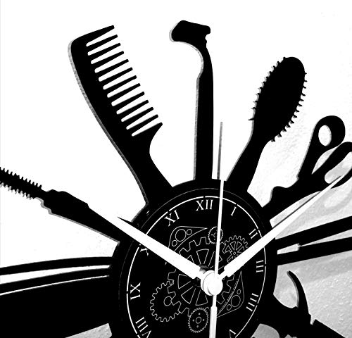 Reloj de pared de vinilo Decoración artesanal vintage Peluquería Diseño moderno Barba Belleza Hombre Mujer