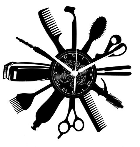 Reloj de pared de vinilo Decoración artesanal vintage Peluquería Diseño moderno Barba Belleza Hombre Mujer