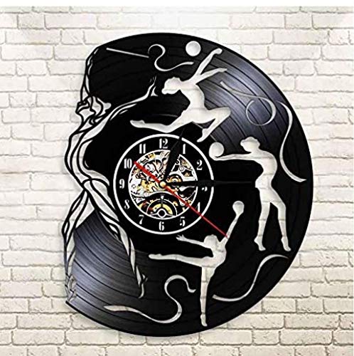 Reloj de Pared de Vinilo Gimnasia navideña Deportes Reloj de Pared de Vinilo 3D con Control Remoto Gimnasia rítmica Banda de Grosgrain Cool Girl Ro Decoración de Interiores 30cm