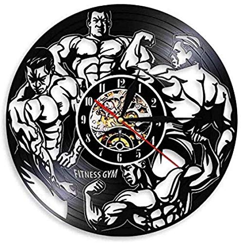 Reloj de Pared de Vinilo para Hombre Salud Fitness Ejercicio Reloj de Pared Músculos Hombres Culturismo Disco de Vinilo Reloj de Pared Centro de Fitness Decoración del hogar Regalos para niños