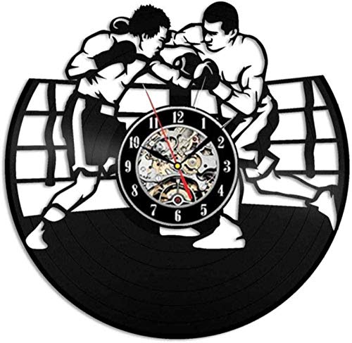 Reloj de Pared de Vinilo Reloj de Pared de Vinilo de Lucha de Boxeo Reloj de Pared de Vinilo Diseño Moderno Decoración de Dibujos Animados Reloj de Pared Regalo para niños Decoración del hogar