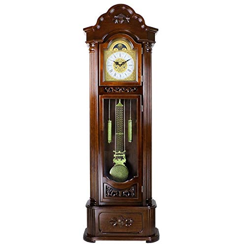 Reloj de Pie Sala Madera Maciza Mecánico Relojes Estilo Europeo Clásico Indicación de la Hora Reloj Del Soporte Villa Decoración Moda/marrón/Como se muestra