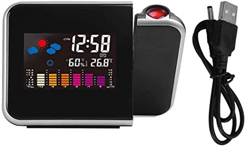 Reloj de proyección Digital,Mmester LED Alarma, Reloj Modern Reloj Despertador Colourful Pantalla LCD Estación USB Meteorológica Termómetro Higrómetro Funciones de Repetición