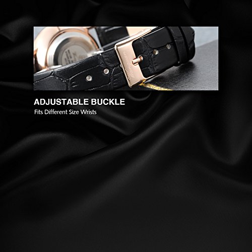 Reloj de Pulsera para Hombre y Mujer, Cuarzo Analógico con Números Romanos, Tono Oro Rosa y Correa de Piel Negra, Avaner Reloj de Pulsera para Hombre y Mujer, Cuarzo Analógico con Números Romanos, Tono Oro Rosa y Correa de Piel Negra, Avaner
