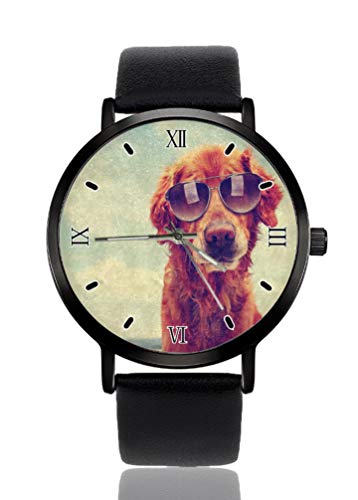 Reloj de pulsera para mujer con diseño de perro de Golden Retriever, ultra delgado, extremadamente simple, analógico, ultra delgado, movimiento de cuarzo japonés