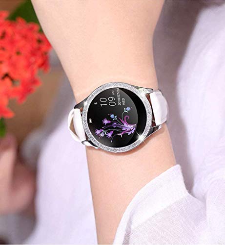 Reloj deportivo clásico para mujer, pulsera inteligente Ip68, resistente al agua, recordatorio de ciclo menstrual con monitor de frecuencia cardíaca, reloj inteligente/plateado y blanco