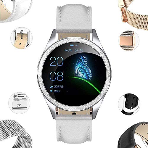 Reloj deportivo clásico para mujer, pulsera inteligente Ip68, resistente al agua, recordatorio de ciclo menstrual con monitor de frecuencia cardíaca, reloj inteligente/plateado y blanco Reloj deportivo clásico para mujer, pulsera inteligente Ip68, resistente al agua, recordatorio de ciclo menstrual con monitor de frecuencia cardíaca, reloj inteligente/plateado y blanco