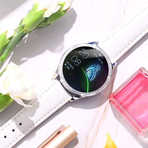 Reloj deportivo clásico para mujer, pulsera inteligente Ip68, resistente al agua, recordatorio de ciclo menstrual con monitor de frecuencia cardíaca, reloj inteligente/plateado y blanco