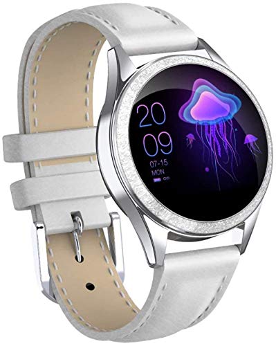 Reloj deportivo clásico para mujer, pulsera inteligente Ip68, resistente al agua, recordatorio de ciclo menstrual con monitor de frecuencia cardíaca, reloj inteligente/plateado y blanco