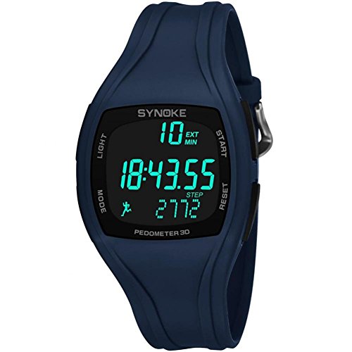 Reloj Deportivo Digital para Estudiantes de Hombre con Banda de Plástico PU Podómetro Alarma Luminosa 50M a Prueba de Agua(Azul marino)