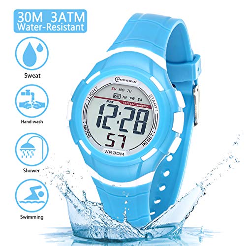 Reloj Digital Deportivo para Niños, Reloj de Pulsera Niña Multifunción con Pantalla LED Impermeable 30M para Niños, Niñas Reloj Infantil Aprendizaje para Niños 4-15 Años (Azul)