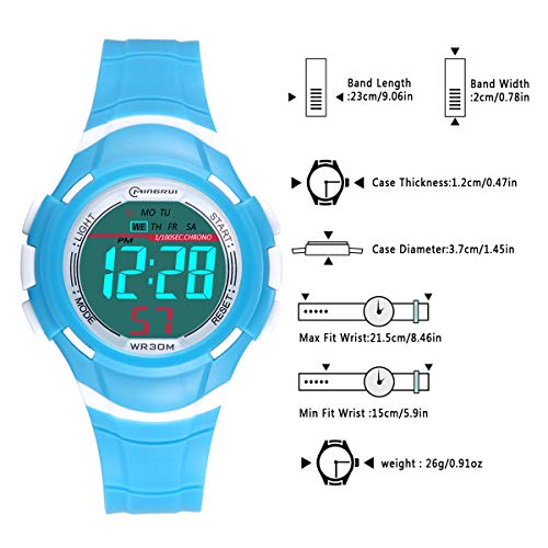 Reloj Digital Deportivo para Niños, Reloj de Pulsera Niña Multifunción con Pantalla LED Impermeable 30M para Niños, Niñas Reloj Infantil Aprendizaje para Niños 4-15 Años (Azul)