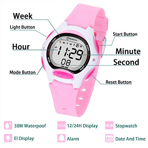 Reloj Digital para Niña Niño,Chicos Chicas Impermeabl Deportes al Aire Libre LED Multifuncionales Relojes de Pulsera con Alarma