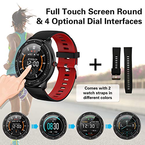 Reloj Inteligente Mujer Hombre, Smartwatch Fitness Impermeable con Podómetro Cronómetro Monitor de Ritmo Cardíaco, Pantalla Táctil Bluetooth Monitoreo del Sueño Compatible con iOS Android Teléfono