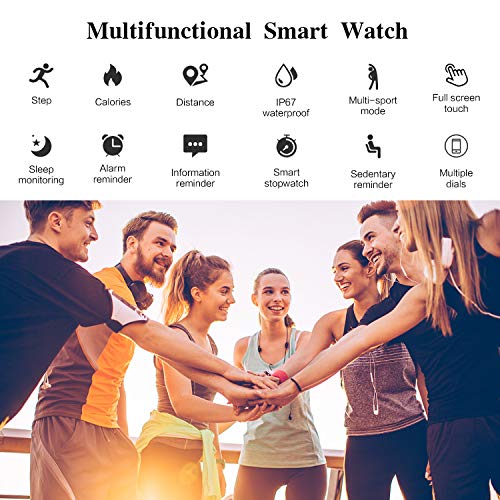 Reloj Inteligente Mujer Hombre, Smartwatch Fitness Impermeable con Podómetro Cronómetro Monitor de Ritmo Cardíaco, Pantalla Táctil Bluetooth Monitoreo del Sueño Compatible con iOS Android Teléfono