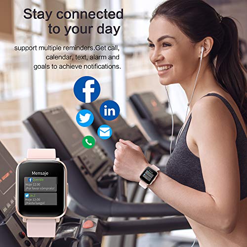 Reloj Inteligente Mujer Rosa, GRDE Smartwatch Fitness 24H Monitor de Oxigeno(SpO2)/Ritmo Cardíaco/Sueño, 5ATM Impermeable Reloj GPS Running con 18 Modo Deportivos, Reloj Pantalla Táctil con Podómetro