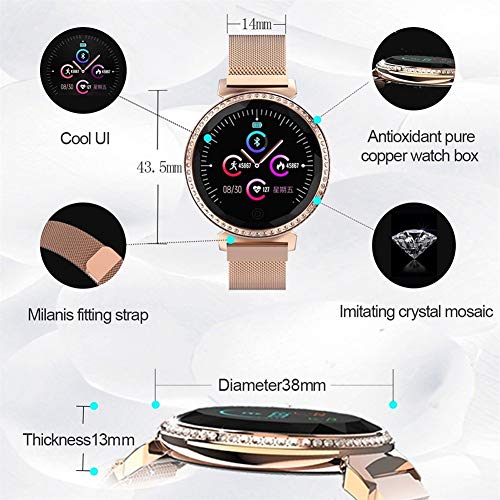 Reloj inteligente para mujer, pulsera inteligente, pulsera de actividad física, banda de diamante con frecuencia cardíaca, control del sueño, compatible con iOS y Android (color: morado)