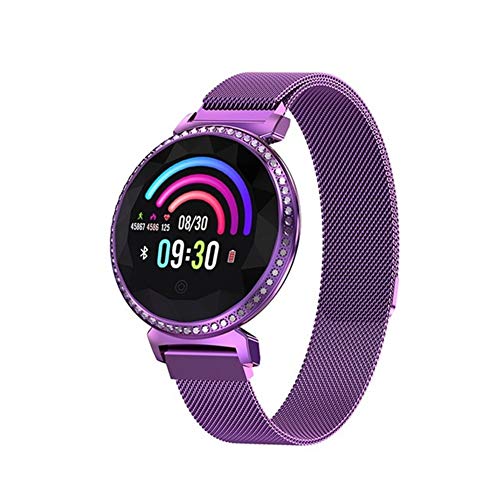 Reloj inteligente para mujer, pulsera inteligente, pulsera de actividad física, banda de diamante con frecuencia cardíaca, control del sueño, compatible con iOS y Android (color: morado)