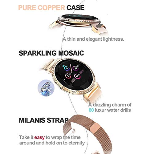 Reloj inteligente para mujer, pulsera inteligente, pulsera de actividad física, banda de diamante con frecuencia cardíaca, control del sueño, compatible con iOS y Android (color: morado)