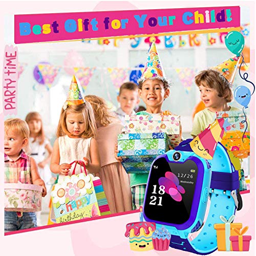 Reloj Inteligente para Niños de Pantalla Táctil con Juego de Música - Smartwatch para Niños Niña 3-12 Años (Tarjeta SD de 1GB incluida Relojes Inteligentes con Llamada SOS Cámara calculadora,Azul