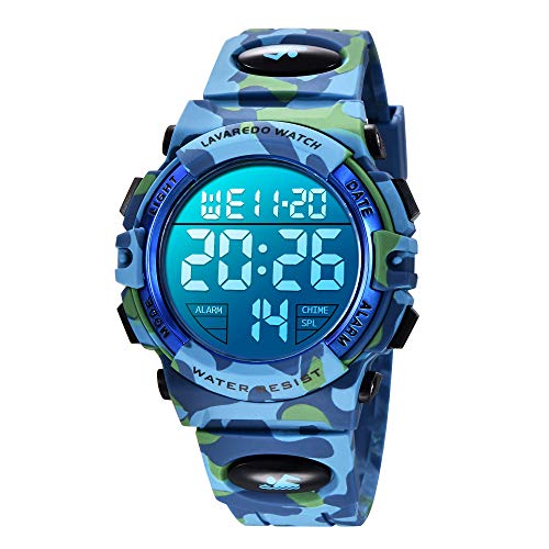 Reloj niños, Reloj para Niños Digital Sport Multifunción Cronógrafo LED 50M Impermeable Alarma Reloj analógico para Niños con Banda De Silicona Azul Militar