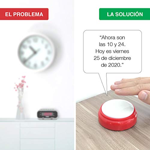 Reloj Parlante con Voz en Español - Para Personas con Discapacidad Visual, Ciegas, de Edad Avanzada, Alzheimer - Ideal como Regalo para Abuelos - Despertador con Alarma Sin Luz