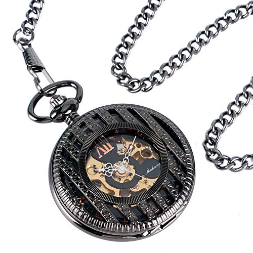 Relojes de Bolsillo mecánicos, para Enfermera, Negro, Elegantes, con cordón de Mano, Relojes de Bolsillo para Hombres y Mujeres, Caja de Rayas, Reloj de Bolsillo, Regalo – jlyshop