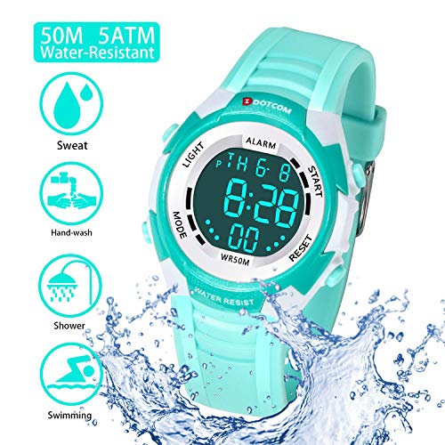 Relojes de Pulsera Electrónicos para Niños Niños Digital Relojes Deportes–5 ATM Reloj Deportivo Impermeable al Aire Libre con Alarma Cronómetro Luces de Colores de Fondo (Verde-1)