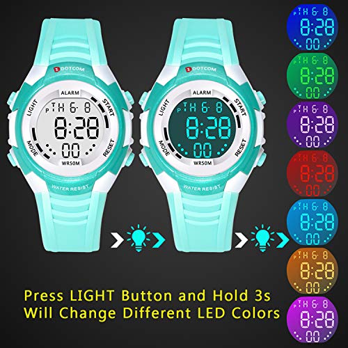 Relojes de Pulsera Electrónicos para Niños Niños Digital Relojes Deportes–5 ATM Reloj Deportivo Impermeable al Aire Libre con Alarma Cronómetro Luces de Colores de Fondo (Verde-1)