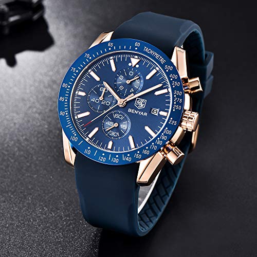 Relojes Hombre BENYAR Cronógrafo Analógico Cuarzo 3bars Impermeable Silicona Deportivo Diseño Casual de Negocios Relojes de Pulsera Regalo Elegante para Hombre