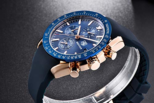 Relojes Hombre BENYAR Cronógrafo Analógico Cuarzo 3bars Impermeable Silicona Deportivo Diseño Casual de Negocios Relojes de Pulsera Regalo Elegante para Hombre