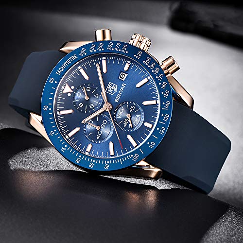 Relojes Hombre BENYAR Cronógrafo Analógico Cuarzo 3bars Impermeable Silicona Deportivo Diseño Casual de Negocios Relojes de Pulsera Regalo Elegante para Hombre