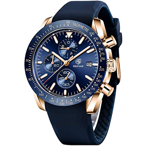 Relojes Hombre BENYAR Cronógrafo Analógico Cuarzo 3bars Impermeable Silicona Deportivo Diseño Casual de Negocios Relojes de Pulsera Regalo Elegante para Hombre