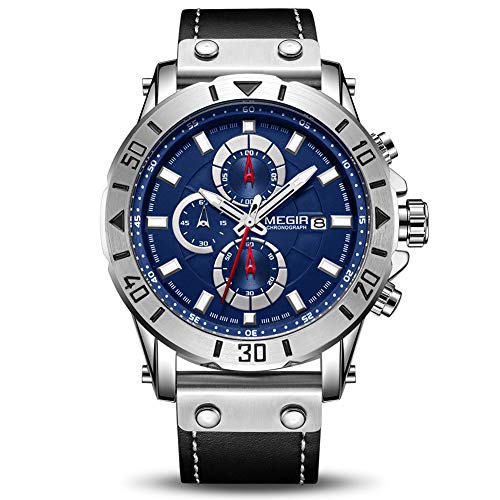 Relojes Hombre Relojes de Pulsera Marea Cronometro Impermeable Fecha Calendario Analogicos Cuarzo Relojes de Hombre (Azul)