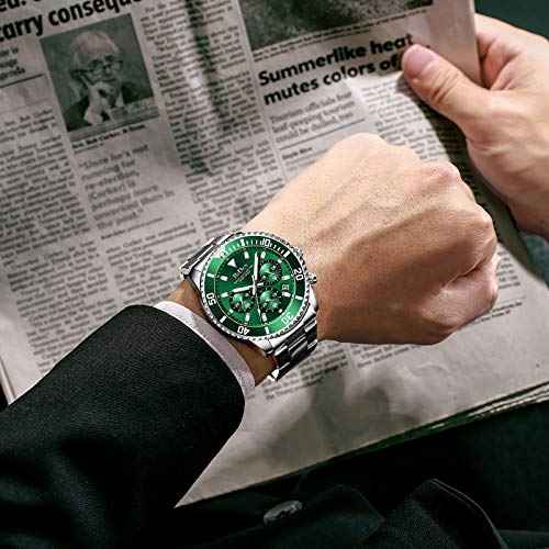 Relojes Hombre Relojes Grandes de Pulsera Militares Cronografo Diseñador Luminosos Impermeable Reloj Hombre de Acero Inoxidable Verde Analogicos Fecha