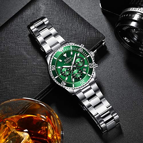 Relojes Hombre Relojes Grandes de Pulsera Militares Cronografo Diseñador Luminosos Impermeable Reloj Hombre de Acero Inoxidable Verde Analogicos Fecha