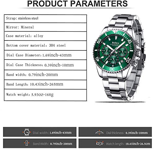 Relojes Hombre Relojes Grandes de Pulsera Militares Cronografo Diseñador Luminosos Impermeable Reloj Hombre de Acero Inoxidable Verde Analogicos Fecha