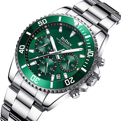 Relojes Hombre Relojes Grandes de Pulsera Militares Cronografo Diseñador Luminosos Impermeable Reloj Hombre de Acero Inoxidable Verde Analogicos Fecha