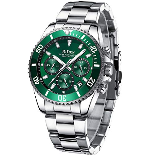 Relojes Hombre Relojes Grandes de Pulsera Militares Cronografo Diseñador Luminosos Impermeable Reloj Hombre de Acero Inoxidable Verde Analogicos Fecha