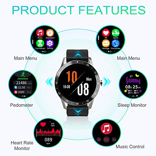 Relojes Inteligentes Hombre Mujer, Gretel Smartwatch - Pulsómetro, Monitor de Sueño, Cronómetros, Notificación Inteligente, Impermeable IP68, Pulsera Actividad Inteligente Compatible con Android y iOS