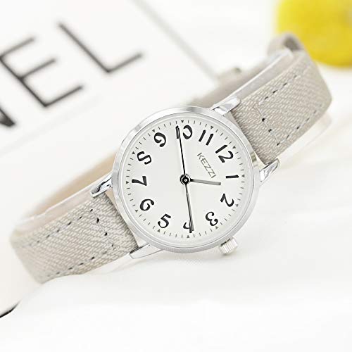 Relojes Mujer de Cuero Gris Sencillo Relojes Números Arábigos Moda