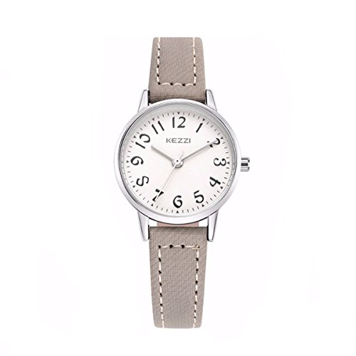 Relojes Mujer de Cuero Gris Sencillo Relojes Números Arábigos Moda