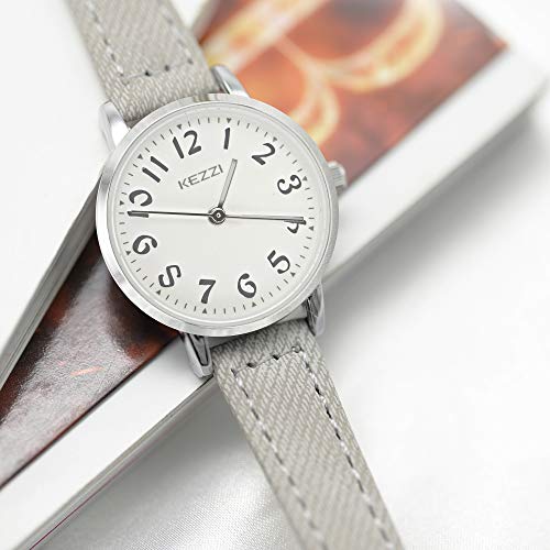 Relojes Mujer de Cuero Gris Sencillo Relojes Números Arábigos Moda